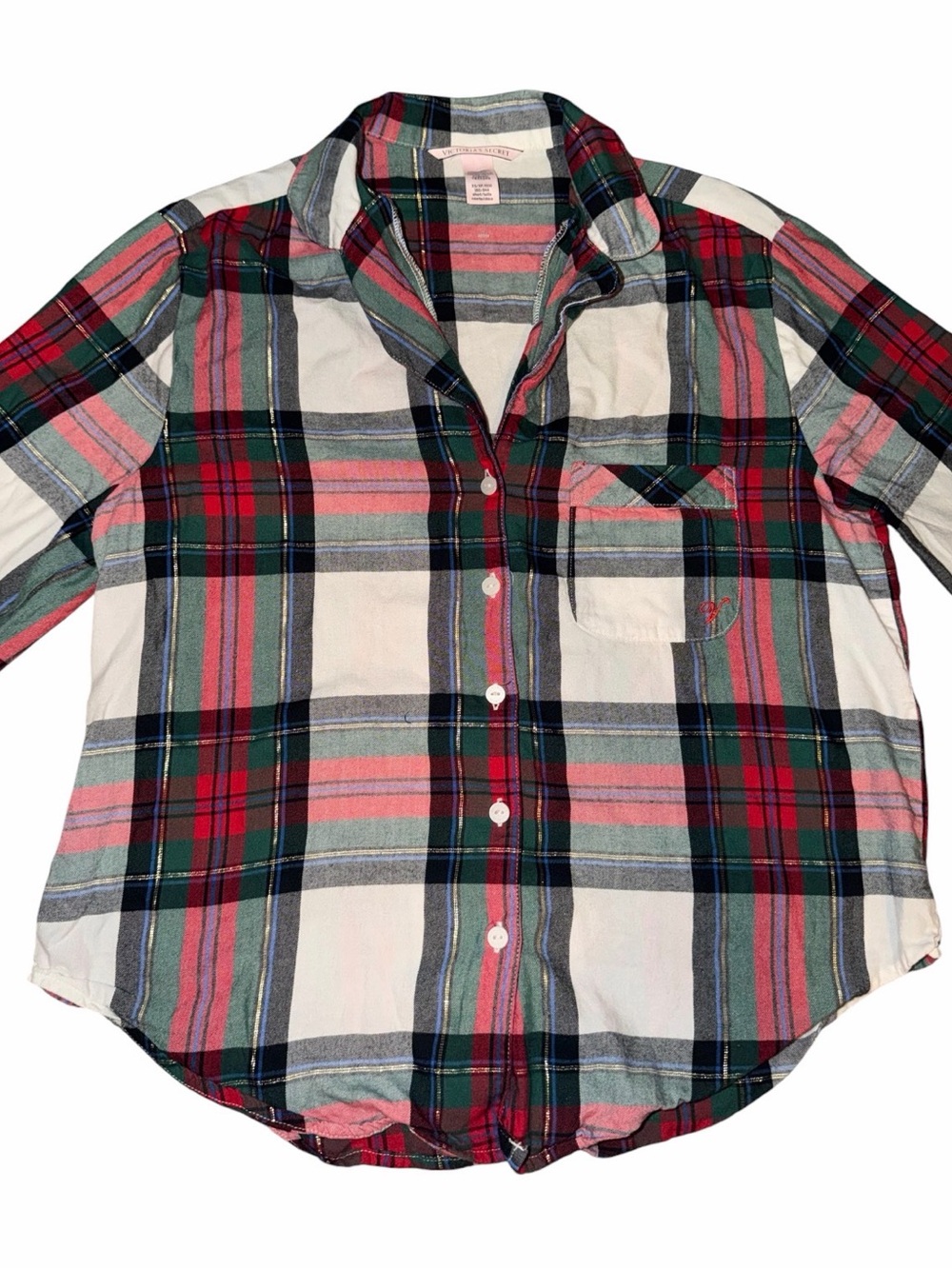 Victoria's Secret Pink, Red & Green Plaid Button-Down Shirt